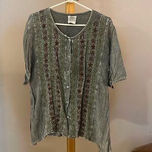 Vintage Large, short sleeve button-down blouse